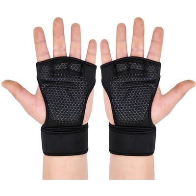 1 Paar Zwarte 4 Vinger Polsband Handschoenen Antislip Schokabsorberend Gewichtheffen Pols Gym Handschoenen L beige