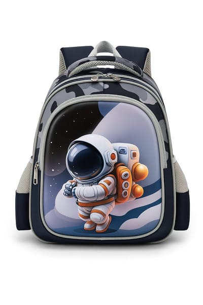 BoefieBoef Grijze Astronaut Kinderrugzak 9L - Schooltas Jongens & Meis Basisschool Jongens & Meisjes - Lichtgewicht (380g) Nylon Polyester - Cadeau - 31x25x12cm