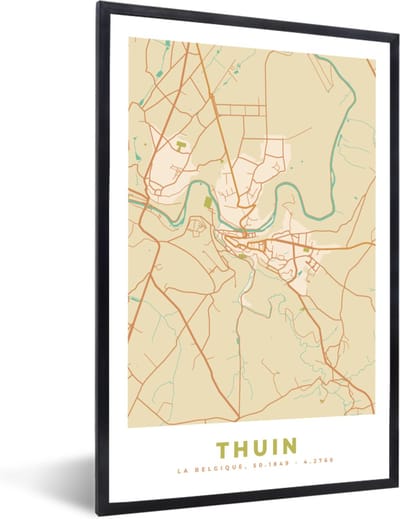 Fotolijst incl. Poster - Plattegrond - België - Thuin - Stadskaart - Kaart - 40x60 cm - Posterlijst