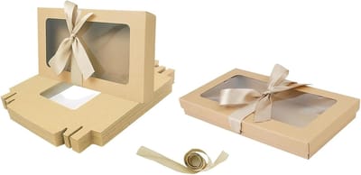 Set van 36 Bruine Kraft Geschenkdozen met Transparant Deksel en Lint - Presentatiedozen 25x15x5 cm