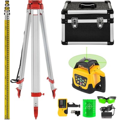 Kit Laser Vert Rotatif Vevor 500m + Trépied en Aluminium 1.65m + Mire de Niveau Laser 5m