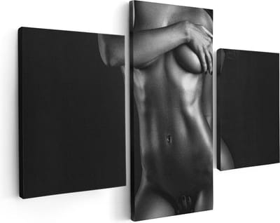 Artaza Canvas Schilderij Drieluik Naakte Vrouwen Lichaam - Erotiek - Zwart Wit - 90x60 cm - Wanddecoratie Woonkamer - Schilderijen - Muurdecoratie