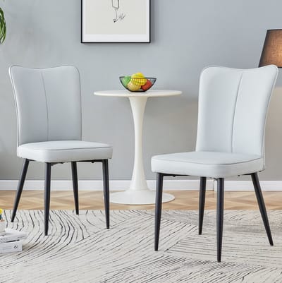 DESMIU Eetkamerstoel - 89 Cm - Set Van 2 - Comfortabele PU Zitting Met Ergonomische Rugleuning - Voor Eetkamer En Kantoor - Metaal Lichtgrijs Zwart