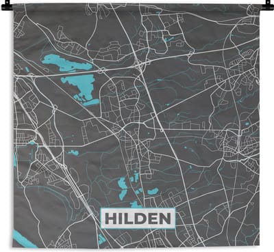 Wandkleed - Wanddoek - Blauw – Duitsland – Plattegrond – Stadskaart – Kaart – Hilden - 180x180 cm - Wandtapijt