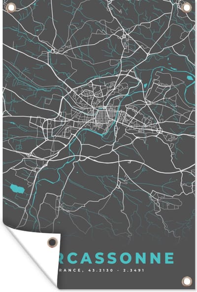 Muurdecoratie Carcassonne - Frankrijk - Plattegrond - Kaart - Stadskaart - 120x180 cm - Tuinposter - Tuindoek