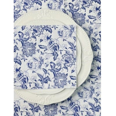 20 pièces/ensemble Serviettes jetables rétro bleu imprimé floral découpage 13x13 pouces, Convient pour mariages, anniversaires, fêtes bleu