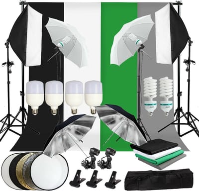 Bolture Green Screen - Green Screen Set - Achtergronddoek - Opvouwbaar - Niet Geweven - Met Lichten - Met opbergtas - 3 × 1.6 Meter