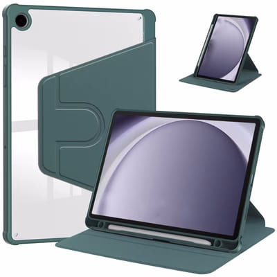 Acryl Draaibare Stand Case Hoesje Geschikt voor: Samsung Galaxy Tab A9 8.7 inch & Tab A11 - met Potloodhouder (Donkergroen)