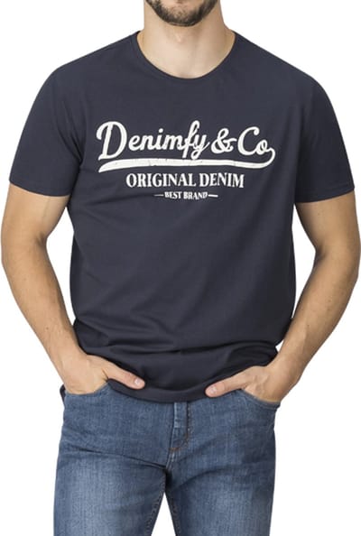 DENIMFY Heren T-Shirt DFNuri regular fit Blauw S Ronde Hals Volwassenen t shirt heren met print