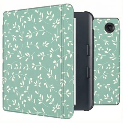 imoshion Design Slim Hard Case Sleepcover met stand voor de Kobo Libra Colour - Smoke Green Flowers