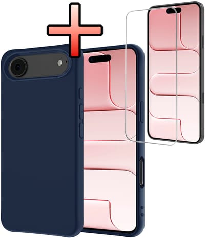 Hoesje - Met Screenprotector - Geschikt voor Apple iPhone Air - Sterk & Shockproof - Back Cover - Siliconen Case - Telefoon Hoes - Donkerblauw