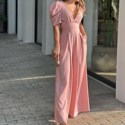 Nieuwe Lente Dames Mode Stijl Geplooide Sexy V-hals Hoge taille Jumpsuit 3XL gray