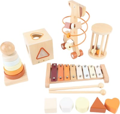Houten Muziekinstrumenten Set voor Baby's en Peuters - Slaginstrumenten en Vormenstoof
