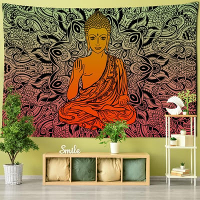Indiase Boeddha Meditatie Chakra Wandtapijt Wanddecoratie Mandala Wandtapijt Hekserij Bohemien Hippie Huisdecoratie Yogamat Bl 95x70CM orange