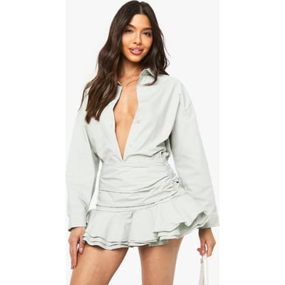 boohoo Dames Ruffle Micro Mini Rok | Grey Blue | Maat: 10