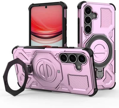 Hoesje geschikt voor Samsung Galaxy S25 | Compatibel met MagSafe / Qi2 | 360° Draaibare Magnetische Standaard | Back Cover Kickstand Ring | Roze