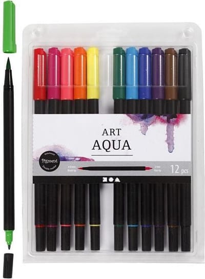Aquarelmarker, lijndikte 2+4-8 mm, standaardkleuren, 12 stuk/ 1 doos
