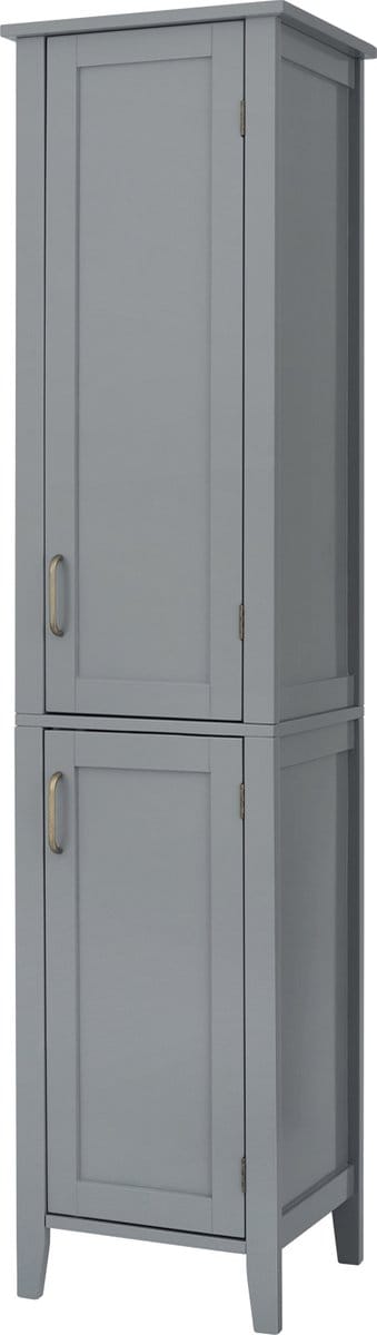 Teamson Home Kolomkast - Badkamerkast - Mercer Hoge Houten Kast Met 2 Deuren en 3 Planken - Grij - 159.4 x 38.1 x 33 (cm)