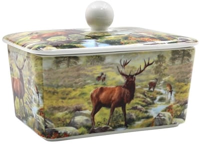 Cosy Creations Porseleinen Botervloot met Hertendecor – 16x10x10 cm met pepermuntdoosje
