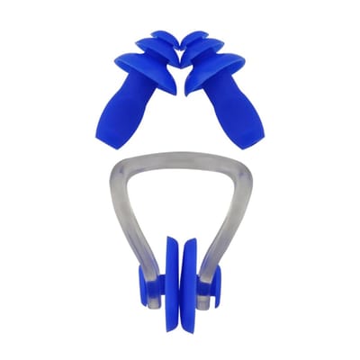 Neusclip voor zwemmen + oordoppen - blauw