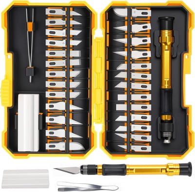29-delige scalpel set - Carving Craft mes set voor hout - leer en modelbouw - precisie hobby messen - graveren gereedschap - 1 tranche mes + 26 messen + 1 pincet + 1 slijpgereedschap