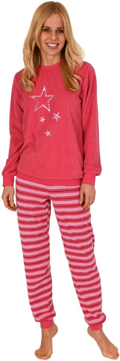 Normann Dames Terry Pyjama met Lange Mouw in Stripe Optiek - Ook in Oversizes