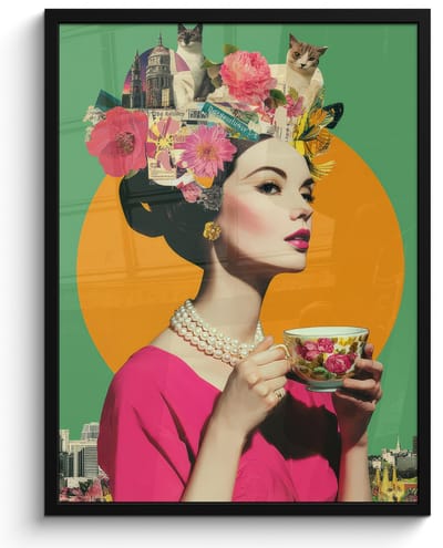 Poster in lijst - Fotolijst 60x80 cm - Posters - Retro - Vrouw - Stad - Zon - Posterlijst zwart - Decoratie - Wanddecoratie woonkamer - Muurdecoratie slaapkamer