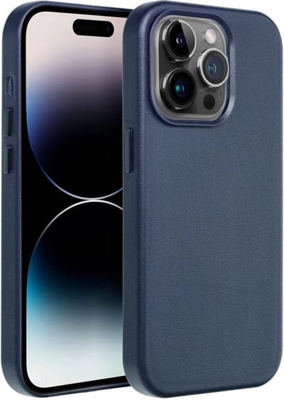 Casify Leren Hoesje geschikt voor MagSafe iPhone 15 Pro Hoesje - Donkerblauw