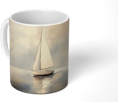 Mok - Koffiemok - Zeilschip - Zee - Bewolkt - Mokken - 350 ML - Beker - Koffiemokken - Theemok