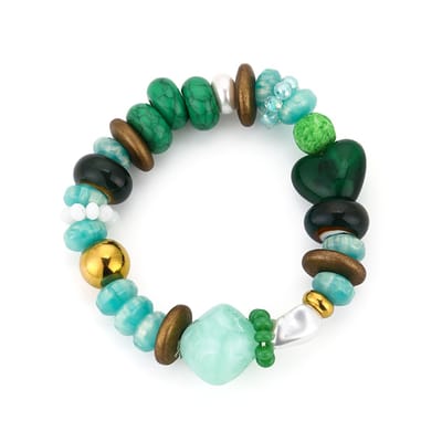 Kleurrijke Elastische Kralenarmband Dames – Stainless Steel – Lichtgroen – Nikkelvrij & Hypoallergeen – 17,5 cm
