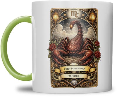 Sterrenbeeld mok - Schorpioen - Licht Groen - Tarot mok - Gepersonaliseerd met naam en datum