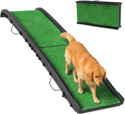 Damenzo - Loopplank - Loopplank hond - Hond - Hondentrap - Hondentrap met kunstgras - Max belasting 90 kg - 155x38.5x15.5 cm - Groen