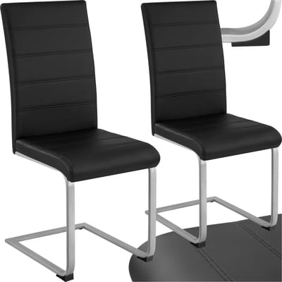 tectake® Eetkamerstoelen | Kunstleren Stoelen met Hoge Rugleuning | Sledestoel met Ergonomisch Gevormde Rugleuning - diverse kleuren (zwart, 2 set)