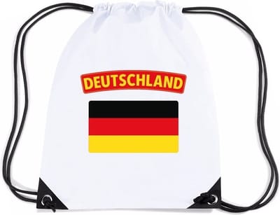 Duitsland thema sporttas - nylon rijgkoord rugzak - wit met vlag print - supporters - 11 liter - 45 x 34 cm