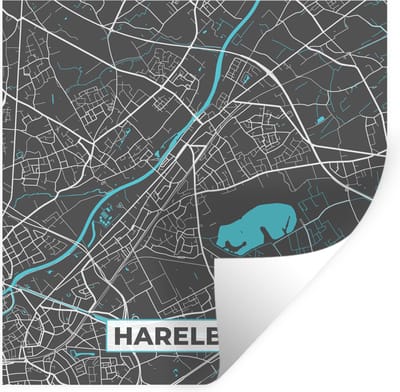 Muurstickers - Sticker Folie - Plattegrond – Harelbeke – Blauw – Stadskaart - Kaart - 100x100 cm - Plakfolie - Muurstickers Kinderkamer - Zelfklevend Behang XXL - Zelfklevend behangpapier - Stickerfolie