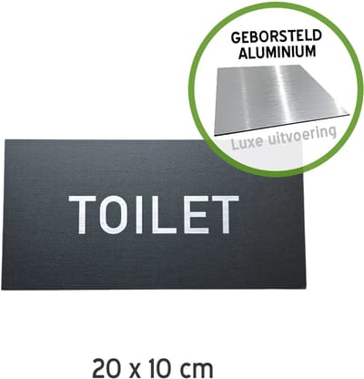Deurbordje | "Toilet" | 20 x 10 cm | Dibond geborsteld | Luxe uitstraling | Blinkend | Onthaal | Receptie | Praktijk | WC | Deurbord | Sanitair | W.C. | Openbaar gebouw | WC | Toiletten | 1 stuk