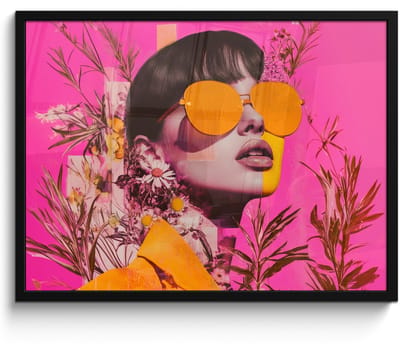 Poster in lijst - Fotolijst 70x50 cm - Posters - Zonnebril - Oranje - Vrouw - Planten - Posterlijst zwart - Decoratie - Wanddecoratie woonkamer - Muurdecoratie slaapkamer