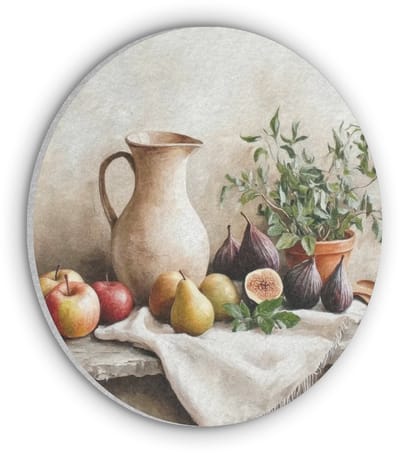 Akoestisch wandpaneel rond 50x50 cm - Vilt schilderij Fruit - Kruiden - Landelijk - Ronde akoestische panelen - Geluidsdempende wanddecoratie - Geluidsisolatie wandcirkel - Muurdecoratie geluidspanelen