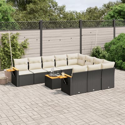 vidaXL - 11-delige - Loungeset - met - kussens - poly - rattan - zwart