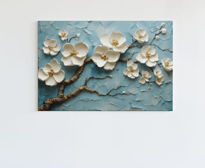 Canvas Schilderij - Witte Bloemen - 60x40x2 cm