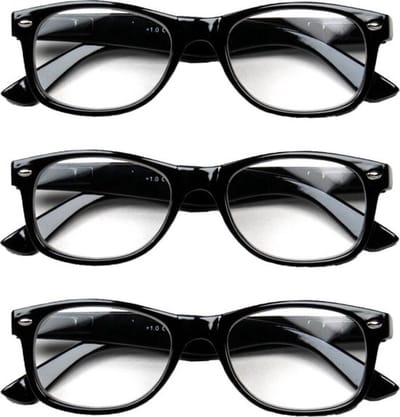Melleson Eyewear Leesbril Wayfarer - Glans Zwart - +1.00 - 3 Stuks - Inclusief 3 Hoesjes