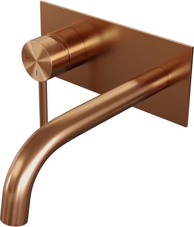 Brauer Copper Carving inbouw wastafelmengkraan met gebogen uitloop en afdekplaat model A2 koper geborsteld PVD