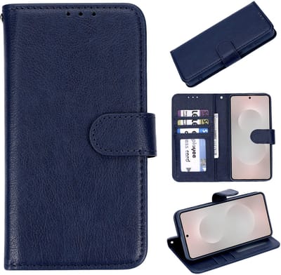 Casemania Hoesje Geschikt voor Samsung Galaxy S26 - Donker Blauw - Luxe Kunstleren Portemonnee Book Case met Pasjeshouder en Standaardfunctie