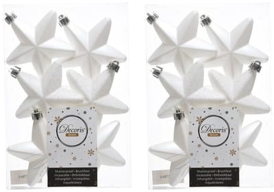 Decoris kersthanger sterren - 24x st - wit - 7 cm - kunststof - kerstornamenten - kerstversiering