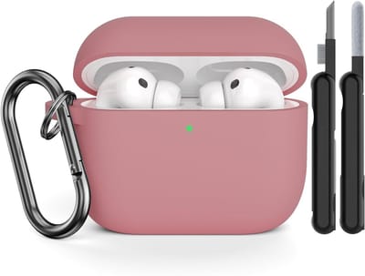 Zachte Siliconen Shockproof Beschermcase voor AirPods Pro 3 met Reinigingsset en Carabiner in Bean Pink