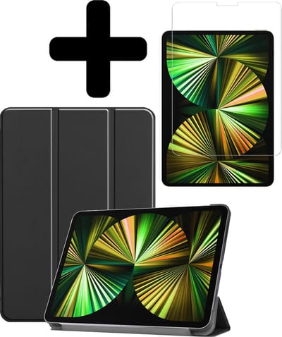 Hoesje - Geschikt voor Apple iPad Pro (2021) - 12.9 inch - Met Screenprotector - Hardcover Book Case - Trifold Bookcase Hoes - Hard Cover - Tablethoes - Zwart