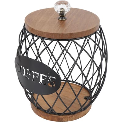 Koffiecapsulehouder Vorm van Fruit Stijlvolle Koffiepadopslag met Houten Basis Deksel Woondecoratie Zwart zwart