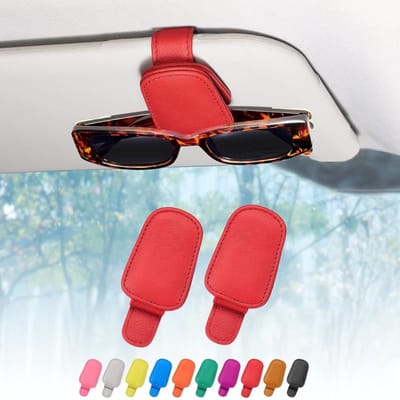 Famanu – Zonnebrilhouder voor autozonneklep, set van 2 magnetische brillenclips, rood