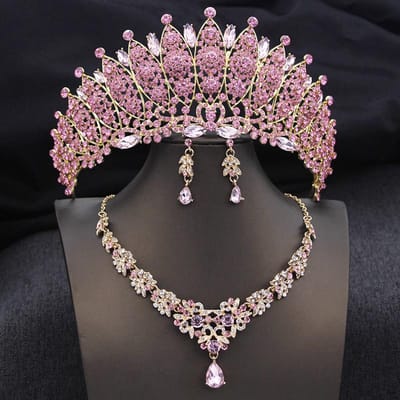 Tiaras et Couronnes de Champagne Reine Royale Ensembles de Bijoux de Mariée pour Femmes Couronne de Mariage et collier boucles d'oreilles Ensemble de Tiare Accessoires