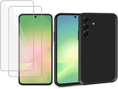 ChiGuard Hoesje & 2x Screenprotector geschikt voor Samsung A56 / A36 – Gehard Glas Cover - Suède Case Zwart